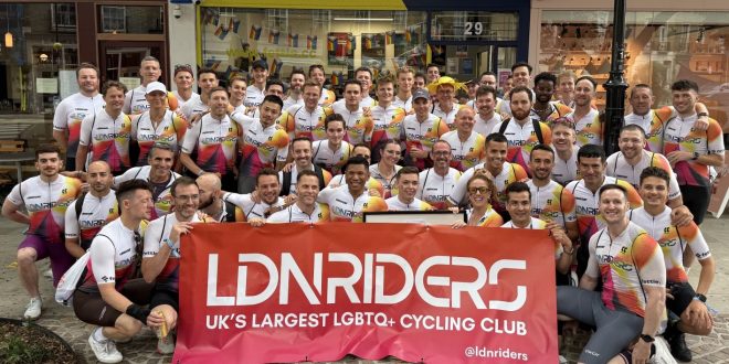 LDN RIDERS gather at Fettle Hyde Park their base for Pride in London before joining the parade LDN Riders join pride parade in fine fettle