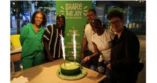 SOJ CROP cake cutting London Cycling Campaign, Lime and Loud Mobility's 'Share The Joy' community grants programme marks first anniversary