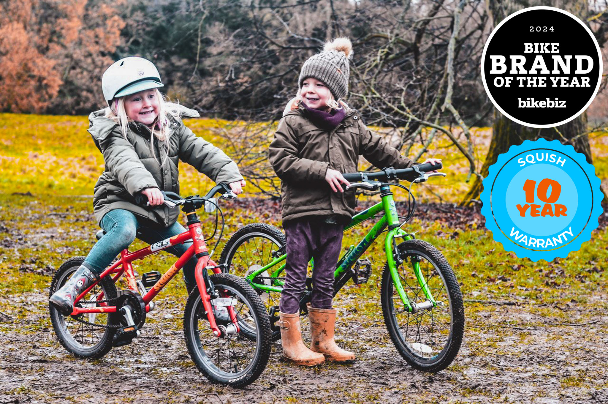 Squish Bikes advert two children on Squish Bikes