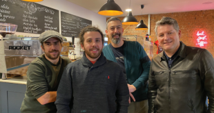 Russ Downing far left and Tim Hammond far right with the team from The Coffee Chain cafe in Nottinghamshire 'What we’re doing is a new way of getting a bike' - BikeFlex founders explain the subscription service