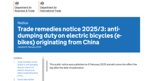 Trade remedies notice 2025/3: anti-dumping duty on electric bicycles (e-bikes) screenshot of notice